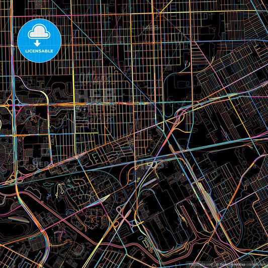 Dearborn, Michigan, United States, colorful city map on black background