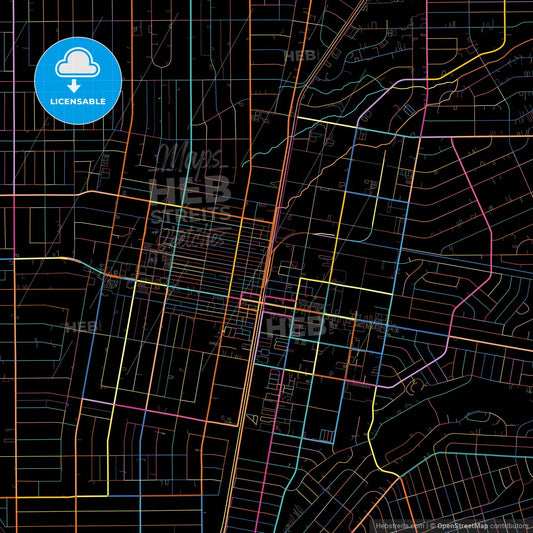 Hesperia, California, United States, colorful city map on black background