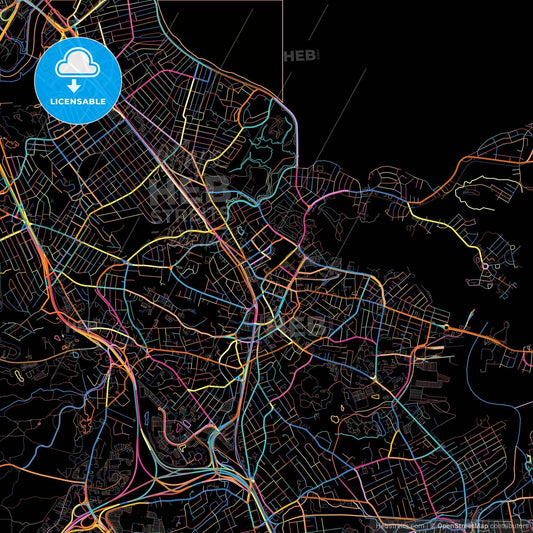 Quincy, Massachusetts, United States, colorful city map on black background