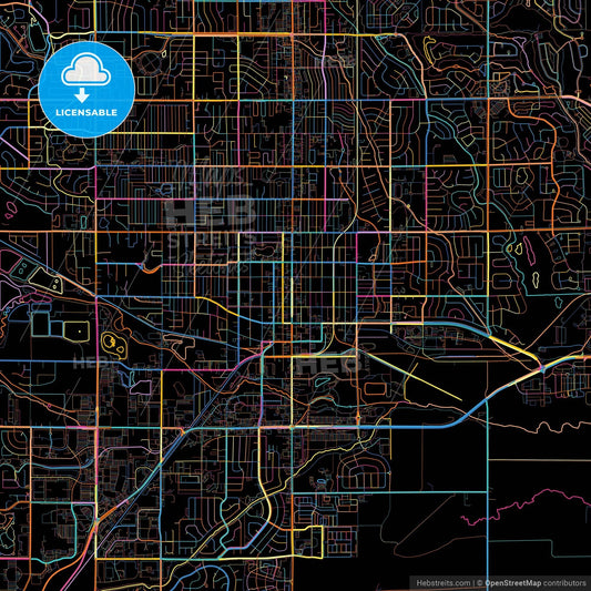 Longmont, Colorado, United States, colorful city map on black background
