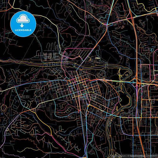 Redding, California, United States, colorful city map on black background