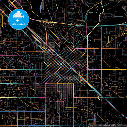 Nampa, Idaho, United States, colorful city map on black background