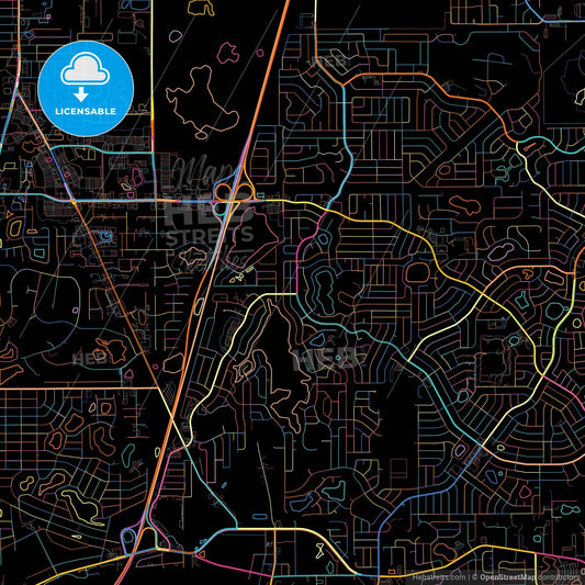 Deltona, Florida, United States, colorful city map on black background