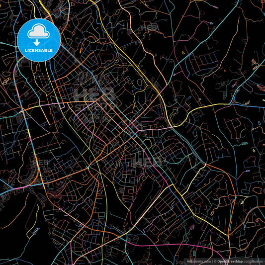 Concord, North Carolina, United States, colorful city map on black background
