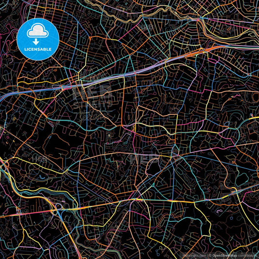 Newton, Massachusetts, United States, colorful city map on black background
