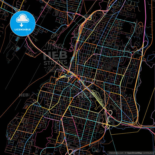 Fall River, Massachusetts, United States, colorful city map on black background