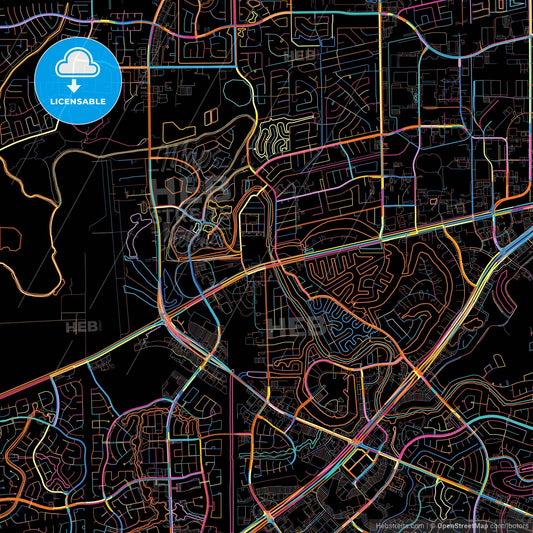 Sugar Land, Texas, United States, colorful city map on black background