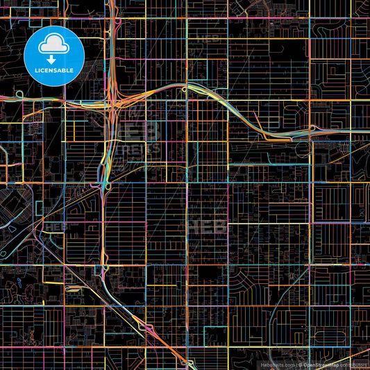 Hawthorne, California, United States, colorful city map on black background