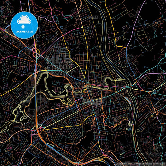 Nashua, New Hampshire, United States, colorful city map on black background