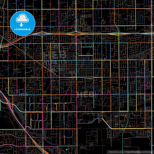 Chino, California, United States, colorful city map on black background