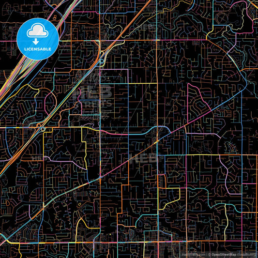 Citrus Heights, California, United States, colorful city map on black background