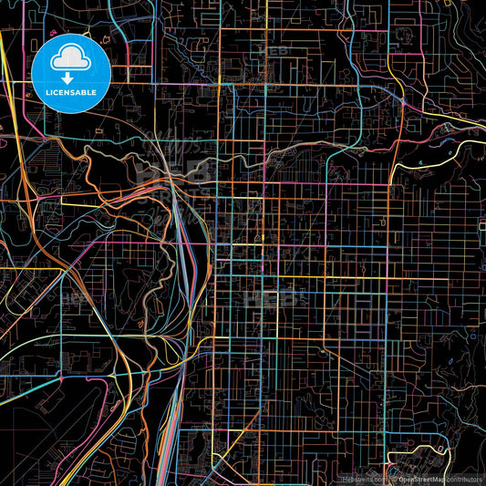 Ogden, Utah, United States, colorful city map on black background