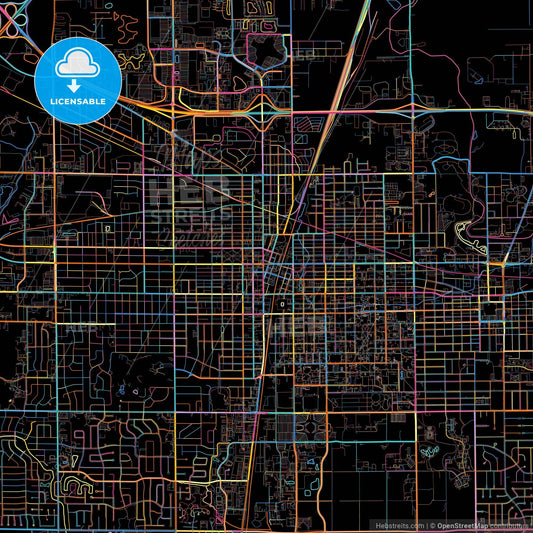 Champaign, Illinois, United States, colorful city map on black background