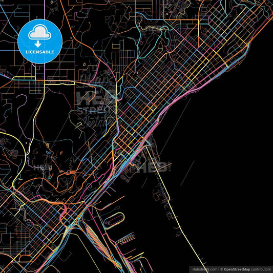 Duluth, Minnesota, United States, colorful city map on black background