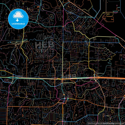 O Fallon, Missouri, United States, colorful city map on black background
