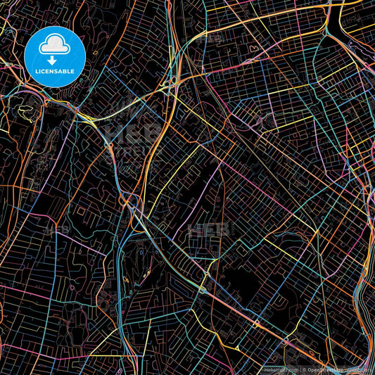 Clifton, New Jersey, United States, colorful city map on black background