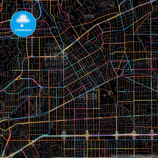 Alhambra, California, United States, colorful city map on black background