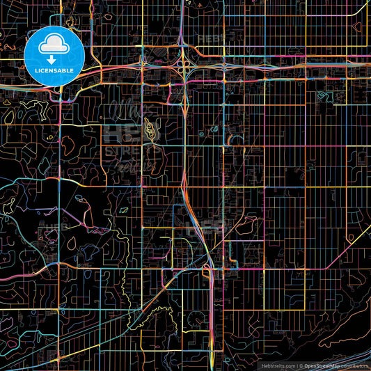 Bloomington, Minnesota, United States, colorful city map on black background