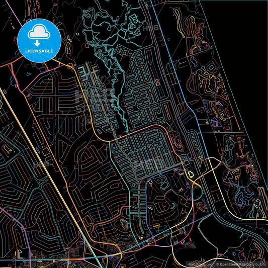 Palm Coast, Florida, United States, colorful city map on black background