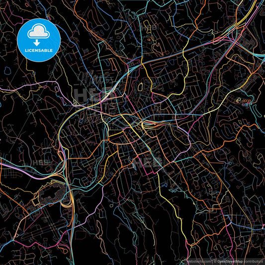 Danbury, Connecticut, United States, colorful city map on black background