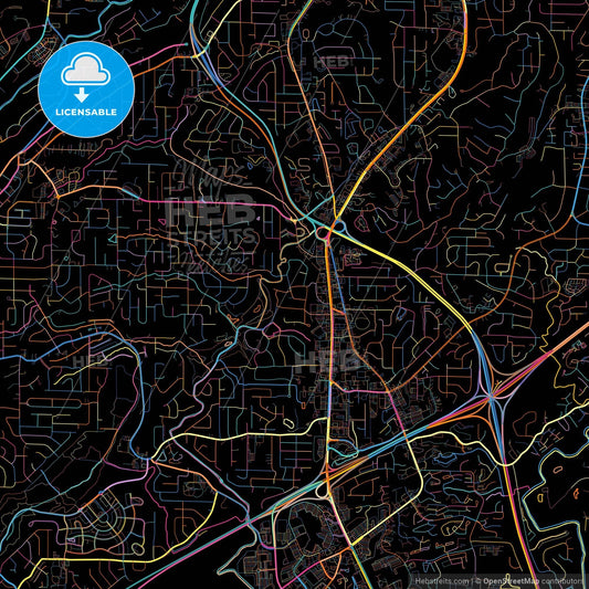 Hoover, Alabama, United States, colorful city map on black background