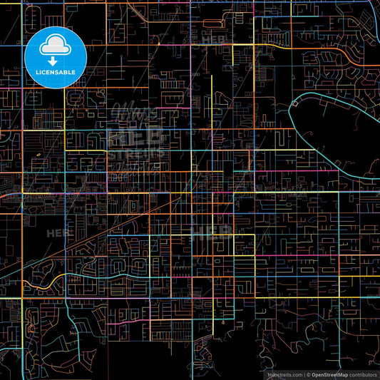 Hemet, California, United States, colorful city map on black background