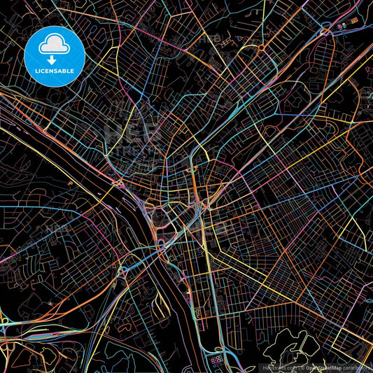 Trenton, New Jersey, United States, colorful city map on black background