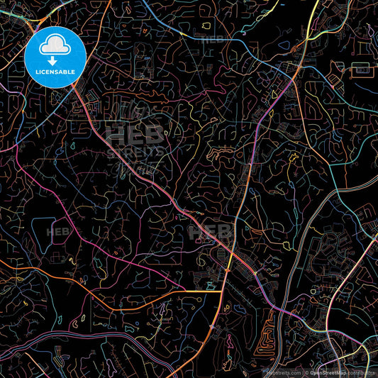 Johns Creek, Georgia, United States, colorful city map on black background