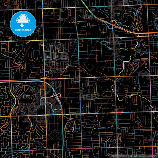 Troy, Michigan, United States, colorful city map on black background