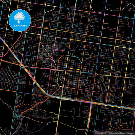 Mission, Texas, United States, colorful city map on black background