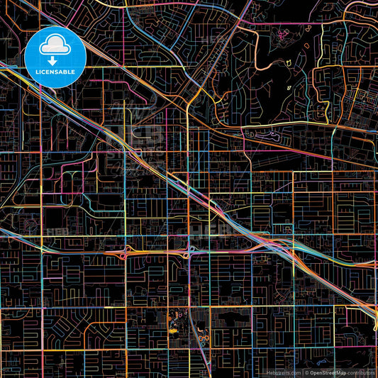 Buena Park, California, United States, colorful city map on black background