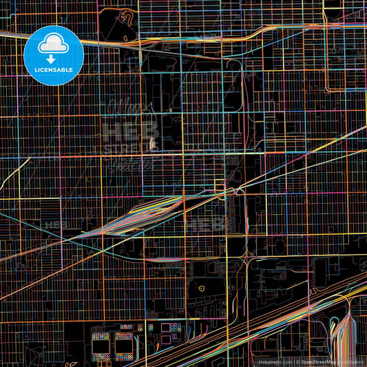 Cicero, Illinois, United States, colorful city map on black background