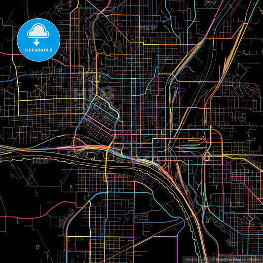 Sioux City, Iowa, United States, colorful city map on black background