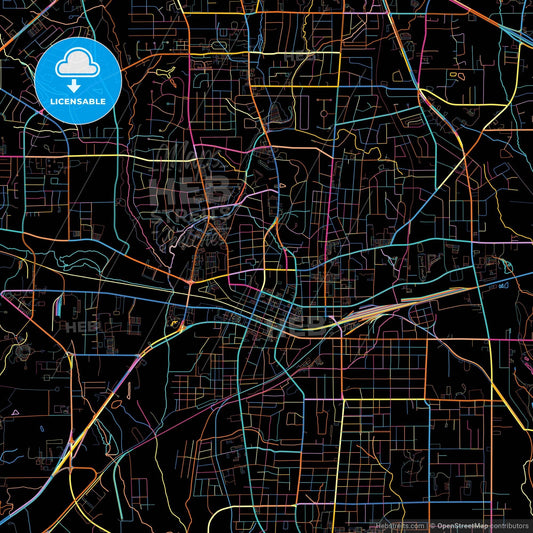 Longview, Texas, United States, colorful city map on black background