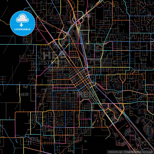 Medford, Oregon, United States, colorful city map on black background