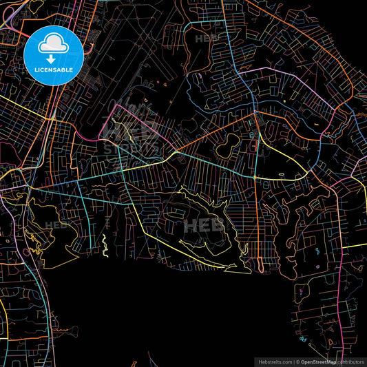 Warwick, Rhode Island, United States, colorful city map on black background