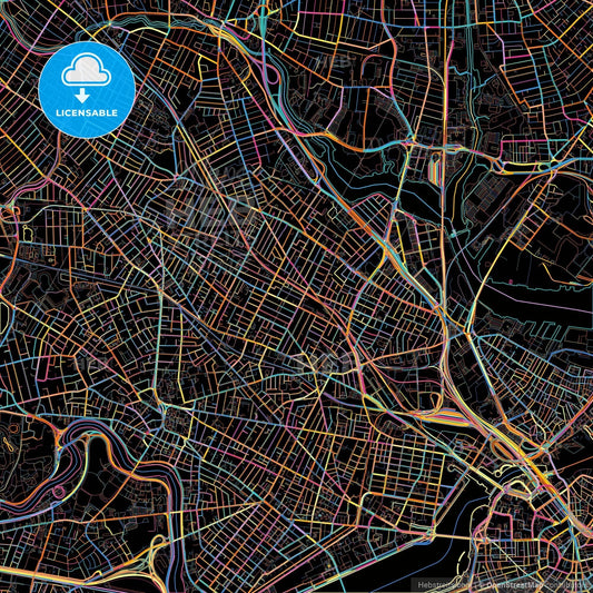 Somerville, Massachusetts, United States, colorful city map on black background
