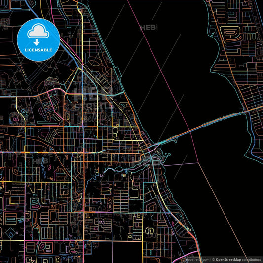 Melbourne, Florida, United States, colorful city map on black background