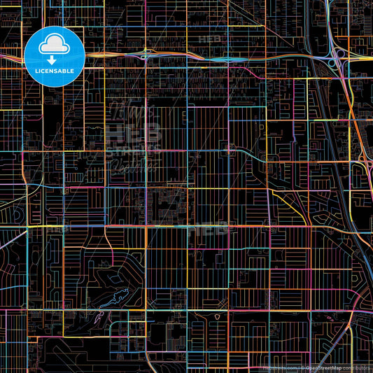 Lakewood, California, United States, colorful city map on black background