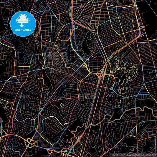Cranston, Rhode Island, United States, colorful city map on black background
