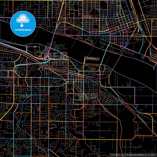 Kennewick, Washington, United States, colorful city map on black background