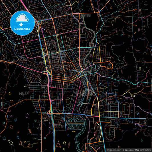 Napa, California, United States, colorful city map on black background