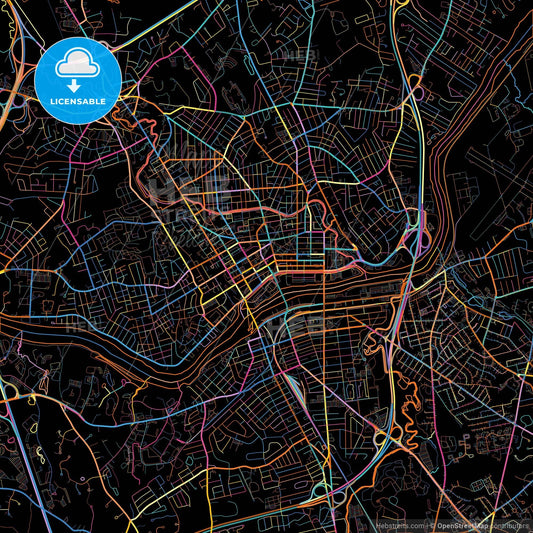 Lawrence, Massachusetts, United States, colorful city map on black background