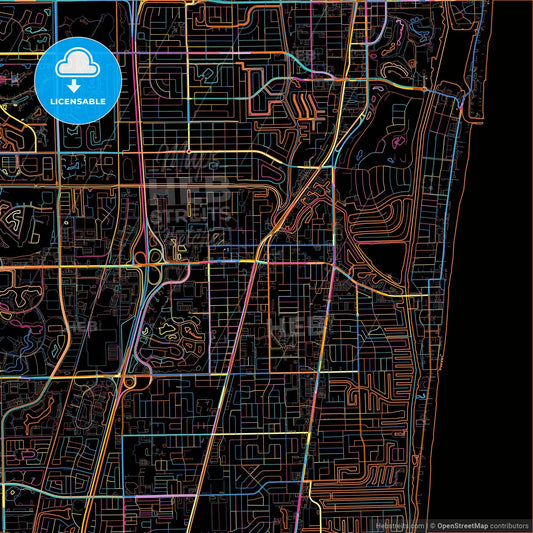 Deerfield Beach, Florida, United States, colorful city map on black background