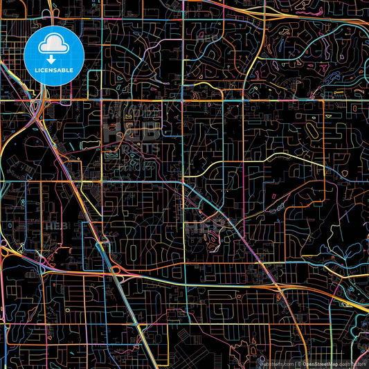 Brooklyn Park, Minnesota, United States, colorful city map on black background