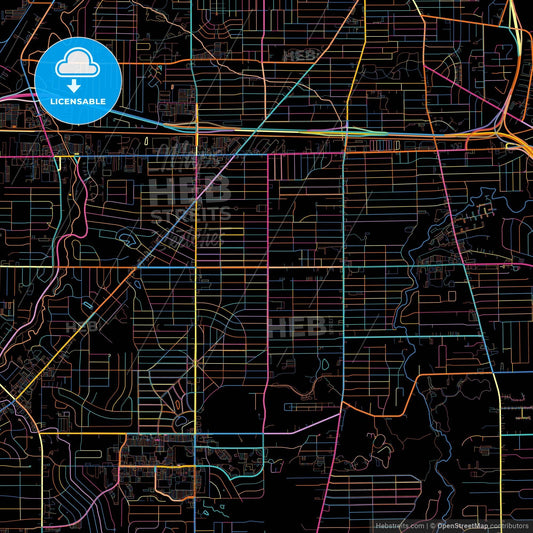 Parma, Ohio, United States, colorful city map on black background