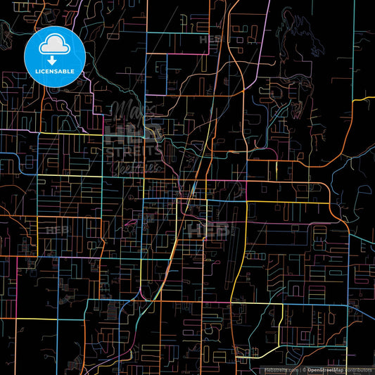 Springdale, Arkansas, United States, colorful city map on black background