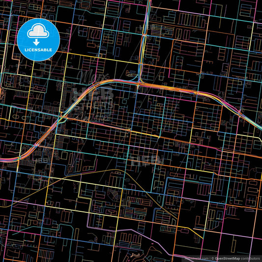 Pharr, Texas, United States, colorful city map on black background