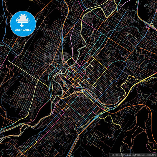 Scranton, Pennsylvania, United States, colorful city map on black background