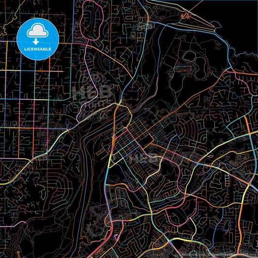 Folsom, California, United States, colorful city map on black background